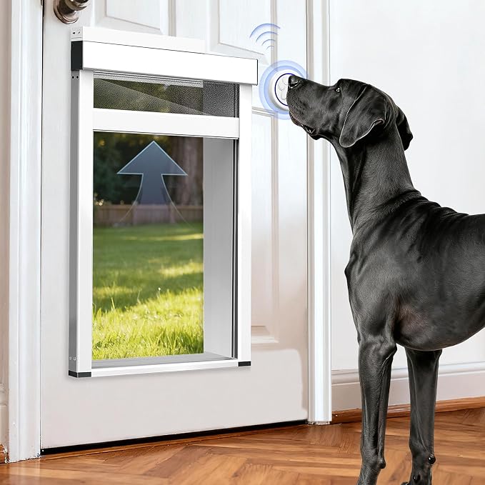 Automatic Dog Door with Doorbell Activation, 2-Flap Electronic Smart Pet Door with Anti-Pinch, No Collar Needed, Aluminum Lockable Weatherproof Telescoping Tunnel for Pets (Extra Large, Door Mount)