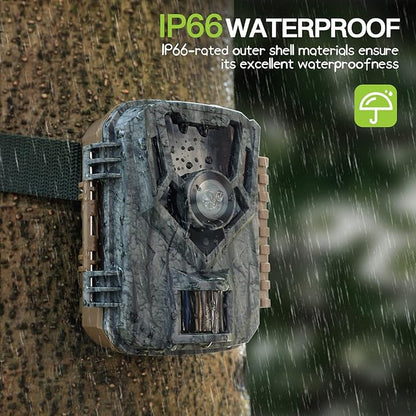 Punvoe Trail Camera 2 Pack 36 MP 2.7K Game Camera 32GB Memory Card 4 Batteries Time 2.0" LCD Screen, Trail Cameras with 120°Wide Night Vision IP66 Waterproof for Monitoring Wildlife Trail Cam