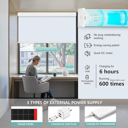 Aprilsmart Motorized Blinds with Remote,Compatible with Apple HomeKit Alexa Google Home- Voice and app Control,Motorized Roller Shades 100% Blackout Custom Size (Vinyl White-12)