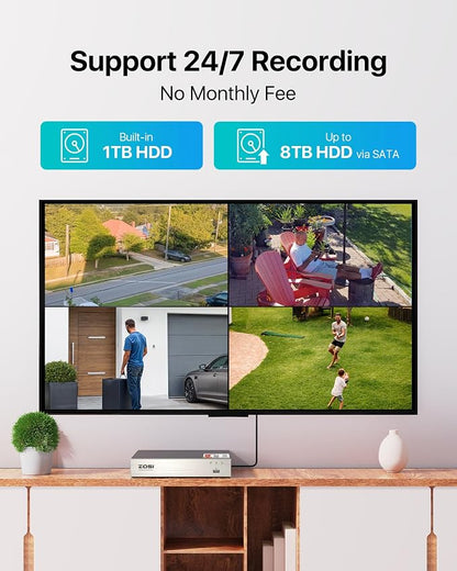 ZOSI 8CH Home Security Camera System Outdoor with 1TB Hard Drive