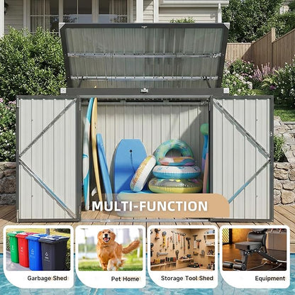 Outdoor Trash Can Storage Shed - Metal Waterproof Outdoor Garbage Can Organizer with Chain Lid, Ideal for Trash Bins, Toys, Garden Tools for Garden/Backyard/Patio
