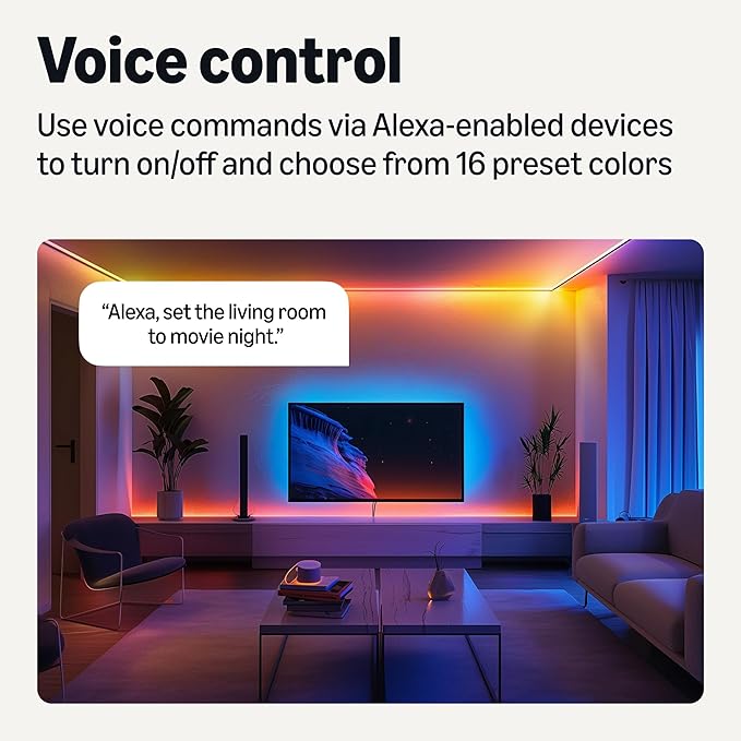 Amazon Basics Smart LED Light Strip, 16.4 Feet, RGB + Tunable White, Works with Alexa Only, 2.4 GHz Wi-Fi, No Hub Required (Pack of 2)