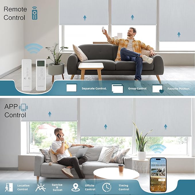 Motorized Shades,Smart Blinds with Remote,100% Blackout Roller Blinds,Work with Google Assistant,Homekit,Automatic Shades,Custom Widths from 16" to 110",Vinyl Light Grey