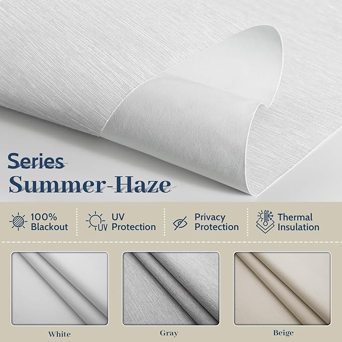 Motorized Blinds with Remote, Blackout Rechargeable Automatic Roller Shades, Cordless Smart Blinds Compatible with Alexa, Custom Blind for Indoor Windows, Summer-Haze White