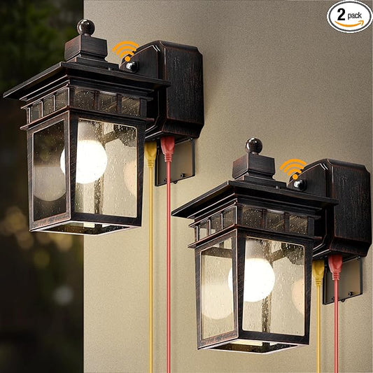 2 Pack Outdoor Light with GFCI Outlet,Antique Black and Bronze Gold Dusk to Dawn Porch Lights Outdoor Wall Light Fixture with Outlet,Aluminum Exterior Lighting Fixtures,Outside Lights for House
