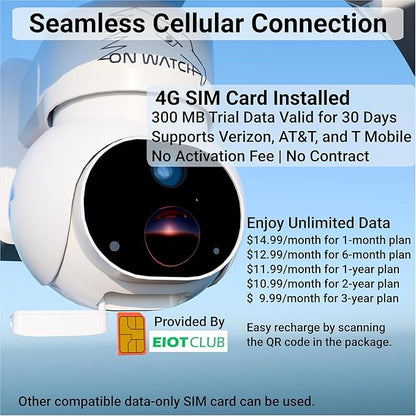 4G LTE No Wi-Fi 24/7 Recording Solar Floodlight Security Camera Outdoor Wireless, Motion-Activated Notification/Floodlight/Siren, Pan/Tilt, 2K HD Live View/Talk, Free 128GB Storage & SIM Card