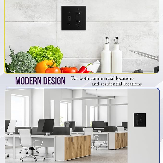 ENERLITES Combination Toggle Light Switch/Decorator Light Switch Plate, Double Switch Wall Plate, Mid-Size 2-Gang 4.88" x 4.92", Polycarbonate Thermoplastic, 881131M-BK, Black