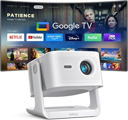 【Official Licensed Google TV】4K Smart Projector with WiFi and Bluetooth, VOPLLS Outdoor Projectors with Dolby/Auto Focus, Portable Movie Phone Wireless Gaming Wifi Proyector for Bedroom/Home/Ceiling