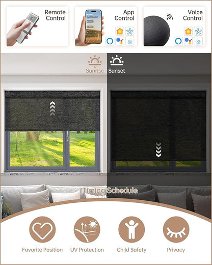 Kincmo Motorized Blinds with Remote, Light Filtering Roller Shades Work with Apple Homekit,Alexa,Google Home, Custom Electric Blinds with App,Voice Control (60% Blackout Atlantic Black)