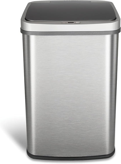 Ninestars DZT-50-28BR Automatic Touchless Motion Sensor Rectangular Trash Can, Black Top, 13 Gal. 49 L., Brush