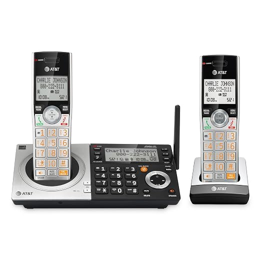 AT&T CL83207 DECT 6.0 Expandable Cordless Phone with Smart Call Blocker, Silver/Black with 2 Handsets