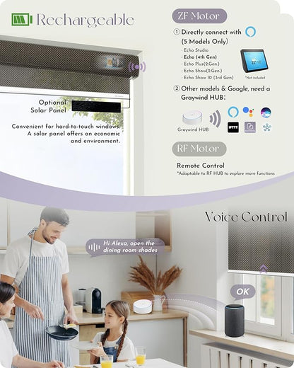 Graywind Motorized Solar Shades Light Filtering Mesh Shade Compatible with Alexa Google Remote Control Window Blinds with Valance for Smart Home Office Business, Custom Size (3% Openness Chocolate)