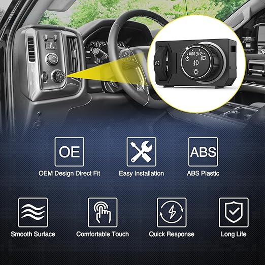 Nilight Headlight Dimmer Switch Compatible with 2014 2015 2016 2017 2018 2019 Chevy Silverado 1500 2500HD 3500HD Tahoe 2017-2019 GMC Sierra 1500 2500HD 3500HD with Blue LED Light