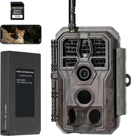 GardePro E8PMB WiFi Trail Camera (Non-Cellular), Stable WiFi with External Antenna, 8000mAh Rechargeable Battery, 32GB Built-in Memory, On-Site App Viewing, No-Glow Night Vision, Motion Activated