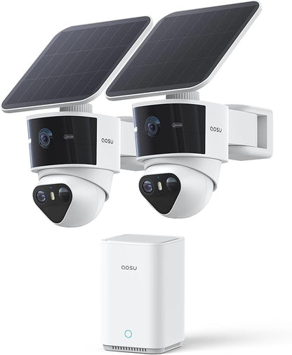 aosu T2 Pro Solar Security Cameras Wireless Outdoor, 2 Cam Kit, 3K Dual Cam No Blind Spot Security Camera for Home, 170° Wide + 360° PTZ, AI Detection, 8X Zoom, Expandable 1TB Local Storage