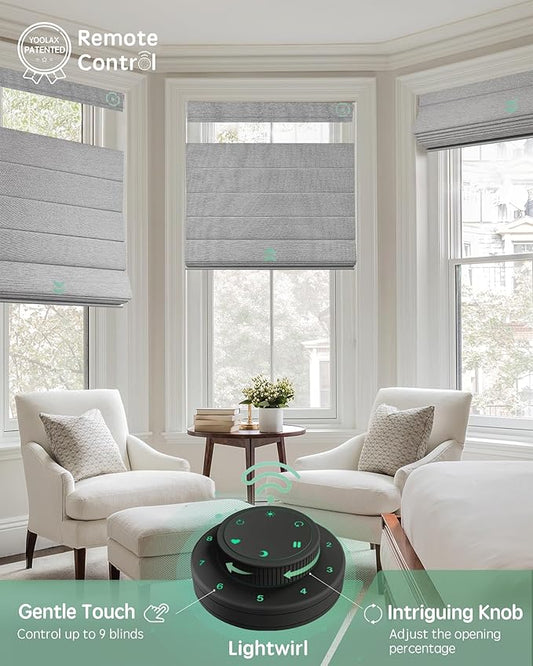 Yoolax Smart Top Down Bottom Up Roman Shades, Motorized Roman Shades with Remote, Blackout Smart Blinds Work with Alexa, Google Home, Apple Homekit for Living Room Bedroom, Customized (Basalt Stripe)