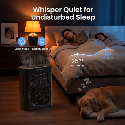 Pet Air Purifier for Home, H13 HEPA Washable Filter,Air Cleaner with APP&Air Quality Monitor for Pet Hair Dander Odor Allergies Pollutant Smoke Dust for Large Rooms 2200 Ft², Auto Mode,P365 Black