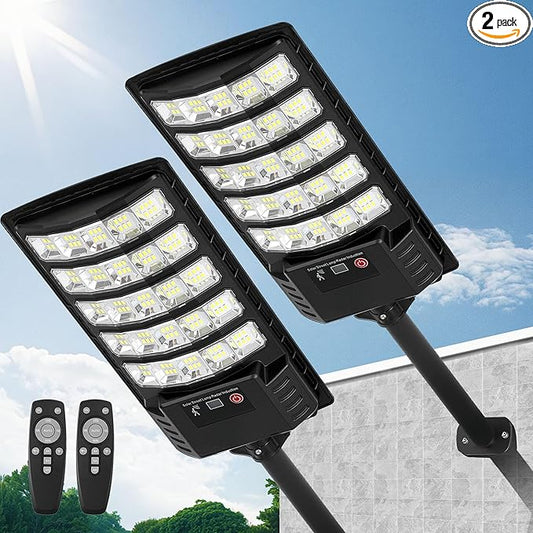 FOWSEEK Solar Street Lights Outdoor Waterproof, 2 Pack High Lumen Solar Outdoor Flood Lights with Motion Sensor, Lamparas Luces Solares para Exteriores Dusk to Dawn Commercial Lighting for Yard