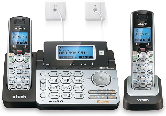 VTech DS6151-2 2-Line Expandable Cordless Phone System with 2 Handsets, Digital Answering System, Caller ID, DECT 6.0 - Home & Small Business (Black/Silver)