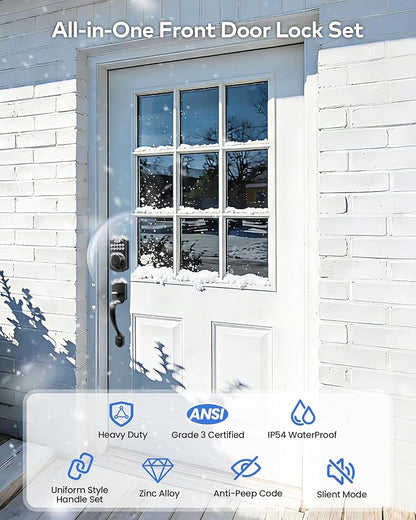 TEEHO TK001H Keyless Entry Door Lock with Handle Set, Electronic Deadbolt Keypad Door Lock with Code, Smart Locks for Front Door, Exterior Door Handle, Auto-Lock, Easy to Install, Matte Black