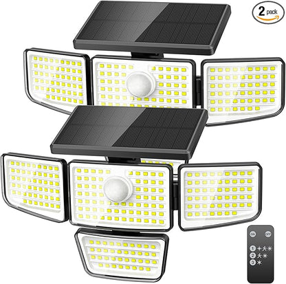 Adewalk 3000LM Solar Outdoor Lights - Upgraded 2Packs 4 Heads 188 LED Security Lights with Motion Sensor Lights, IP65 Waterproof 270° Wide Angle Flood Wall Lights for Home Darkroom Backyard