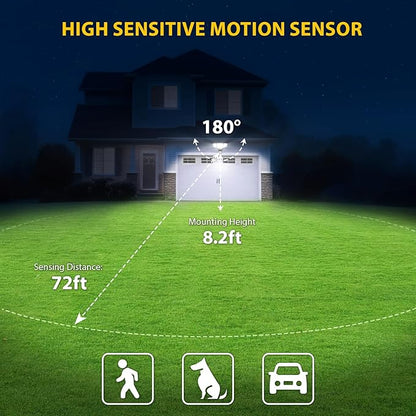 Abovizo 90W Motion Sensor Outdoor Lights, 10000LM LED Flood Light Outdoor with 4 Adjustable Heads, 6500K Daylight, Dusk to Dawn, IP65 Waterproof Security Light for Garage, Yard, Porch, Front Door