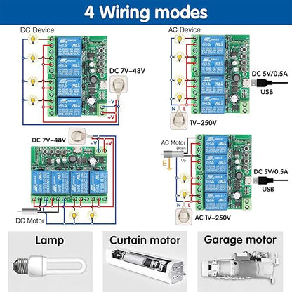 DieseRC 4 Channels WiFi Smart Switch with Bluetooth Transmitter, DC 5V 12V 24V 36V Passive Output Relay Module Ewelink APP WiFi Control Compatible with Alexa/Google Home, Inching/Self-Locking Switch