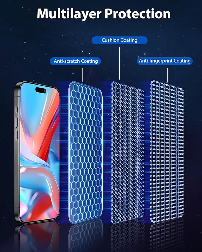 Mkeke for iPhone 15 Pro Max Screen Protector 3 Pack, [9H+ Hardness] [Military-Grade Drop Protection] [Sensitive Touch] [Easy Installation] [HD Clear] Full Edge Coverage Tempered Glass