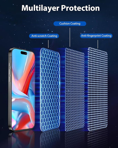 Mkeke for iPhone 15 Pro Max Screen Protector 3 Pack, [9H+ Hardness] [Military-Grade Drop Protection] [Sensitive Touch] [Easy Installation] [HD Clear] Full Edge Coverage Tempered Glass