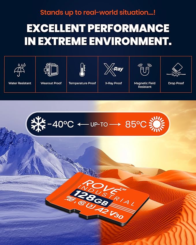 ROVE Industrial 128GB Micro SD Card with USB 3.0 Type C Card Reader, High Endurance microSDXC Memory Card 100MB/s Read Speed, C10, U3, V30, 4K, A2 for Dash Cam, Android Smart Phones, Tablets, Games