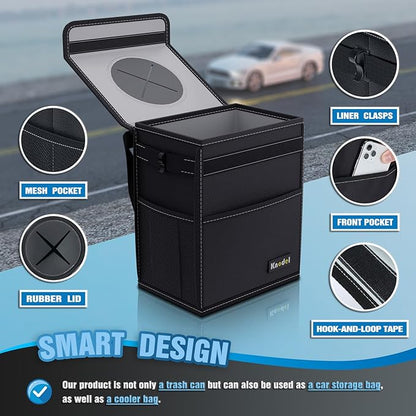 K KNODEL Car Trash Can, Waterproof Garbage Can, Trash Bag with Lid, Leak-Proof Car Bin, Trash Hanging Bag for SUV (Large, Black)