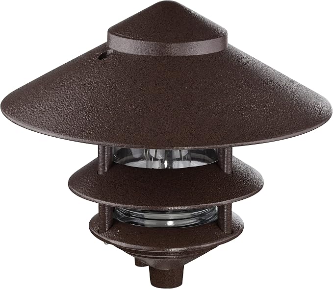 Nuvo SF76/637/04 Outdoor Pagoda Landscape Pathway Light 3 Tier - Large Hood (4 PACK) Old Bronze | 3-tier large hood, Aluminum and glass, Pole mount, E26 medium base, Wet location rated