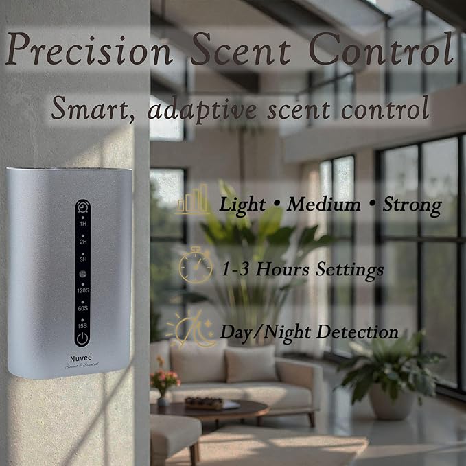 Wall Plug-in Waterless Essential Oil Diffuser, Smart Cold Air Scent Diffuser for Home, App-Controlled, 600 Sq Ft Coverage, Odor Eliminator, Includes 50ml My Way Aromatherapy Oil (Silver)