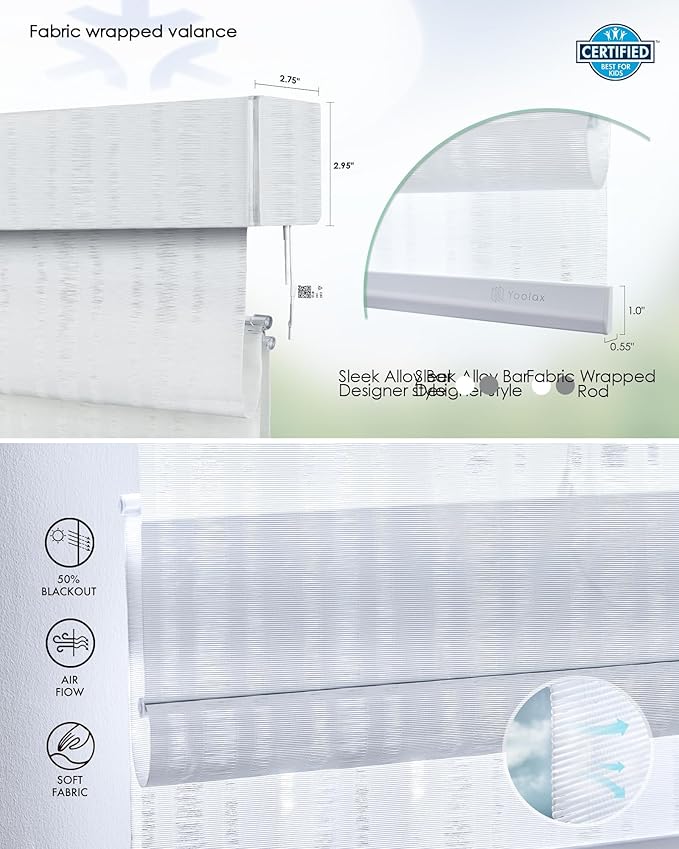 Yoolax Motorized Matter Roman Shades Light Filtering Smart Blinds for Windows Compatible with Alexa, Google Home, Homekit, Automatic Roman Shades with Remote Customized (Strip White)