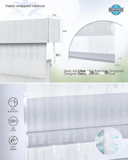 Yoolax Motorized Matter Roman Shades Light Filtering Smart Blinds for Windows Compatible with Alexa, Google Home, Homekit, Automatic Roman Shades with Remote Customized (Strip White)