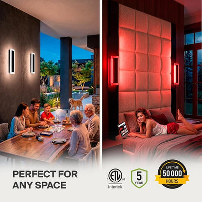 ASD LED 18" Long Wall Mount Light Fixture, Outdoor & Indoor Linear Sconce | RGBW, Smart, Waterproof, Anti-Rust, ETL Listed | 12W 590LM 2700-6500K 100-277V | Exterior Porch Lighting | Black