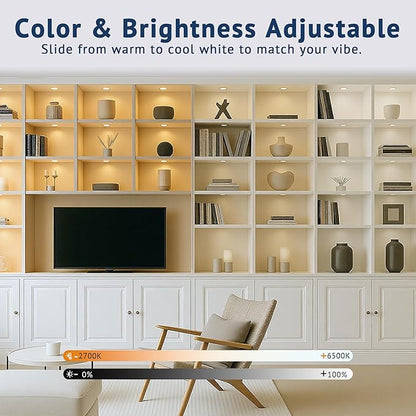 V4light Smart Under Cabinet Lights, Plug-in Puck Lighting with App, Voice & Motion Control, Dimmable 2700K–6500K, Compatible with Alexa & Google Home, Kitchen, Closet & Shelf Lighting (6 Pack)