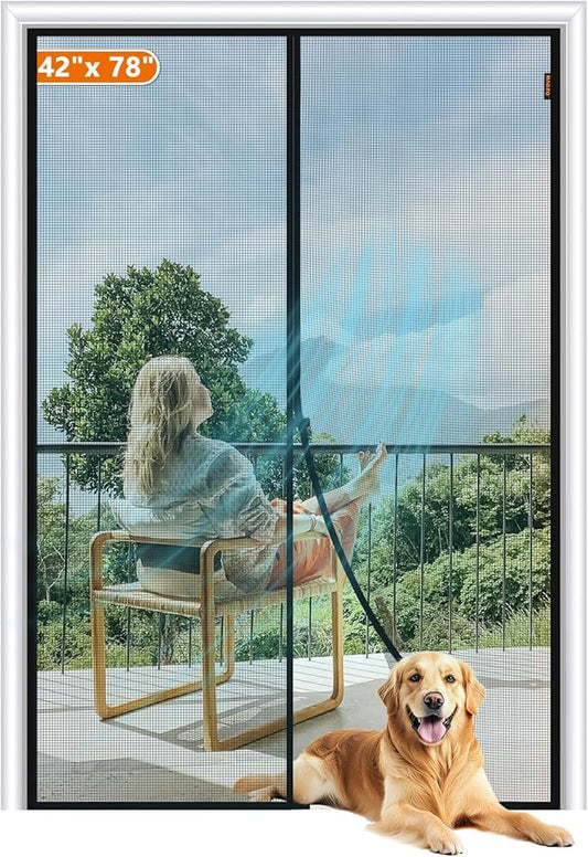 MAGZO Magnetic Screen Door, Fits Door Size 42 x 78 Inches, Actual Screen Size 44 x 79 Inches Reinforced Fiberglass Mesh Curtain for Front and Entry Entrance Mesh with Full Frame Hook & Loop, Gray