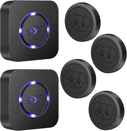 Dog Door Bell Wireless Doggie Doorbells for Potty Training with Waterproof Touch Button Dog Bells Included 2 Receivers and 4 Transmitters, Black
