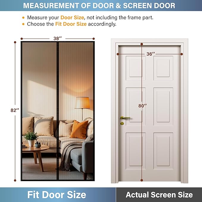 Magnetic Screen Door -Fit Door Size 30.0 x 80.0'' Retractable Screen Door Mesh for Front Door or Sliding Door, Pet & Kid Friendly, Hands-Free Closure Keeps Bugs Out & Lets Breeze in, Stripe Black