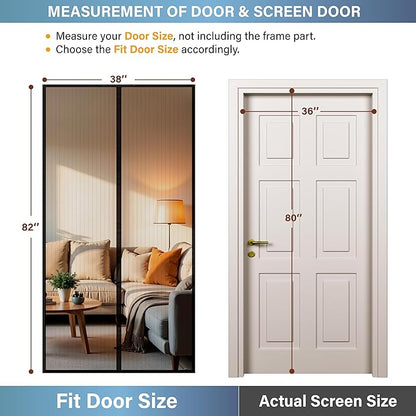 Magnetic Screen Door -Fit Door Size 30.0 x 80.0'' Retractable Screen Door Mesh for Front Door or Sliding Door, Pet & Kid Friendly, Hands-Free Closure Keeps Bugs Out & Lets Breeze in, Stripe Black