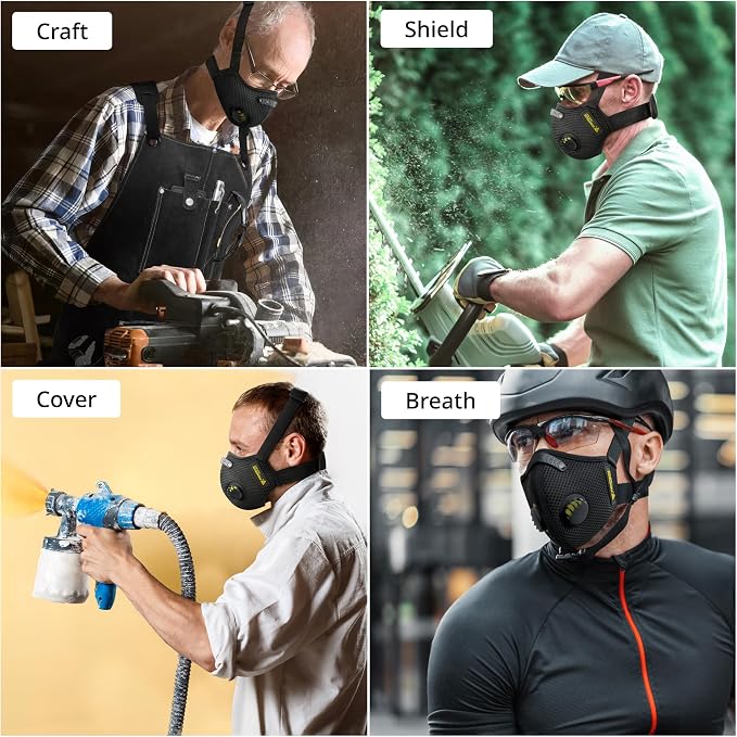 FIGHTECH Dust Mask 2 Sizes - Large, Woodworking Reusable Carbon Filter Mask | Reusable Face Mask with Air Valves for Construction and Moving Single Black Mask Helps Reduce Dust During Work