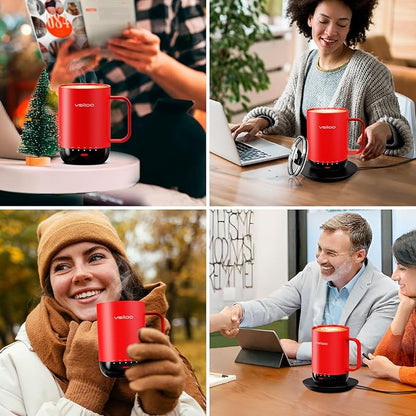 Vsitoo S3 Pro 16oz Smart Self Heating Coffee Mug,Heated Coffee Mug with Auto-Sensing AI Heats Drinks to 120-150°F Hands-Free.Perfect for Home/Office,Ideal Gift fo Men/Women, Red