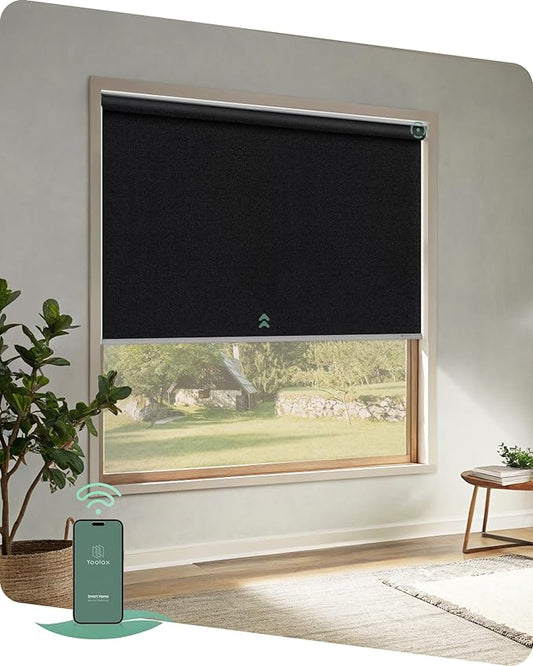 Yoolax Motorized Shades App Control, Blackout Automatic Blinds for Indoor Windows, Electric Roller Shades for Bedroom Living Room Office (Blackout Apex Black, 37" W x 87" H)