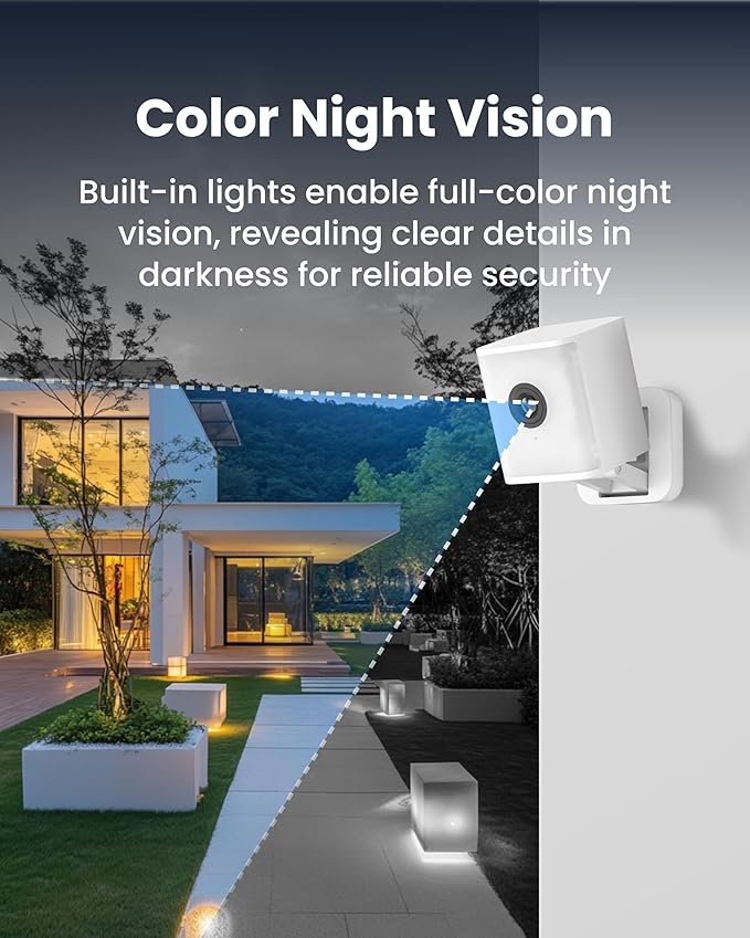 Aurumbach 2.5K Smart Security Camera with Color Night Vision, IP65 Waterproof Wired 4MP Indoor Video Camera, 2-Way Audio, Compatible with Alexa, Google Assistant White