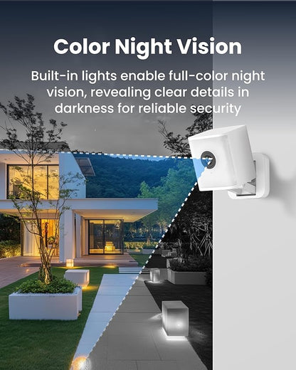 Aurumbach 2.5K Smart Security Camera with Color Night Vision, IP65 Waterproof Wired 4MP Indoor Video Camera, 2-Way Audio, Compatible with Alexa, Google Assistant White