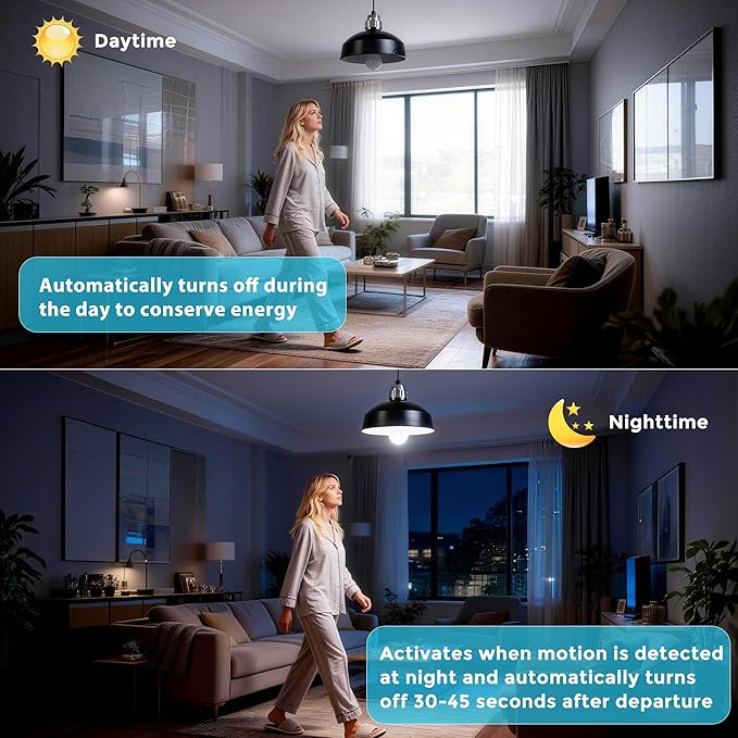 Motion Sensor Light Bulbs, Motion Detector Lightbulb Dusk to Dawn Led E26 12W(100W Equivalent) Light Bulb Indoor Outdoor for Porch Garage Hallway