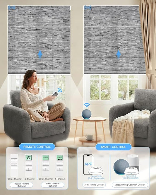 Motorized Roman Shades for Windows, Custom Light Filtering Roman Blinds with Remote, Smart Privacy Window Shades for Living Room Kitchen Office, Alexa & Google Home Compatible, App Control via RF Hub