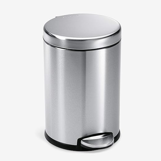 simplehuman 4.5 Liter / 1.2 Gallon Round Bathroom Step Trash Can, Brushed Stainless Steel, Pack of 6