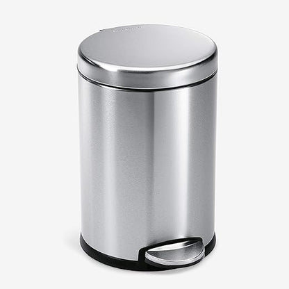 simplehuman 4.5 Liter / 1.2 Gallon Round Bathroom Step Trash Can, Brushed Stainless Steel, Pack of 6